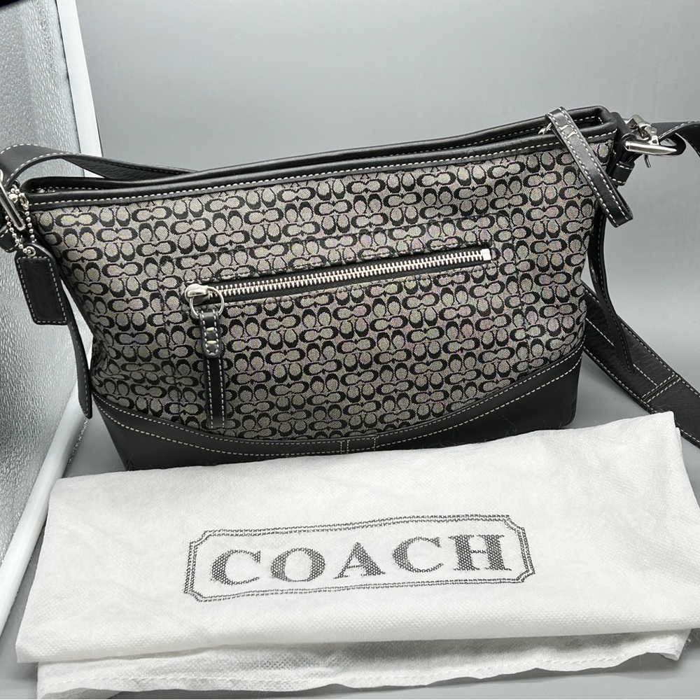 Coach Grey / Black Monogram Purse / Shoulder Bag